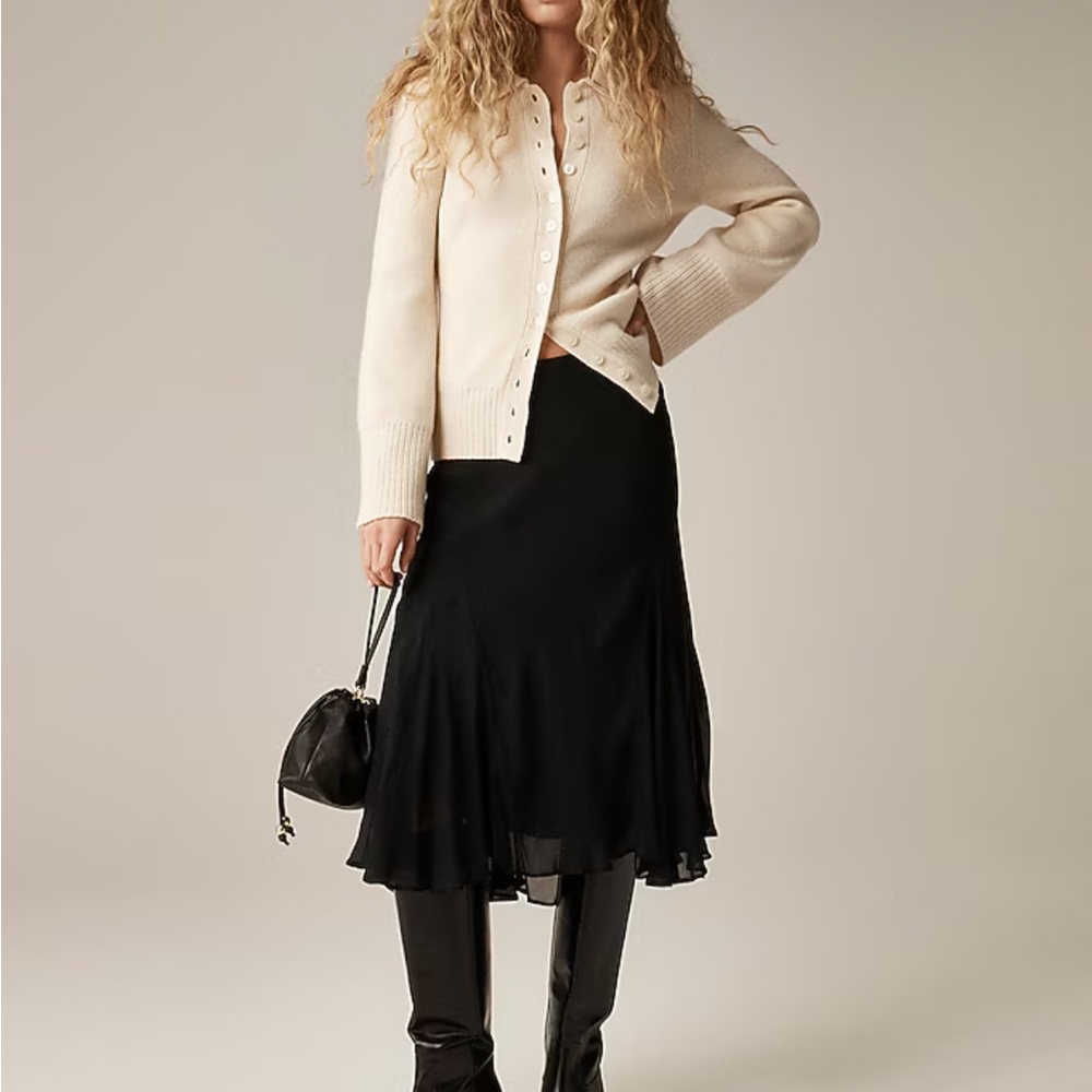NWT J. Crew Flounce Black Midi Skirt